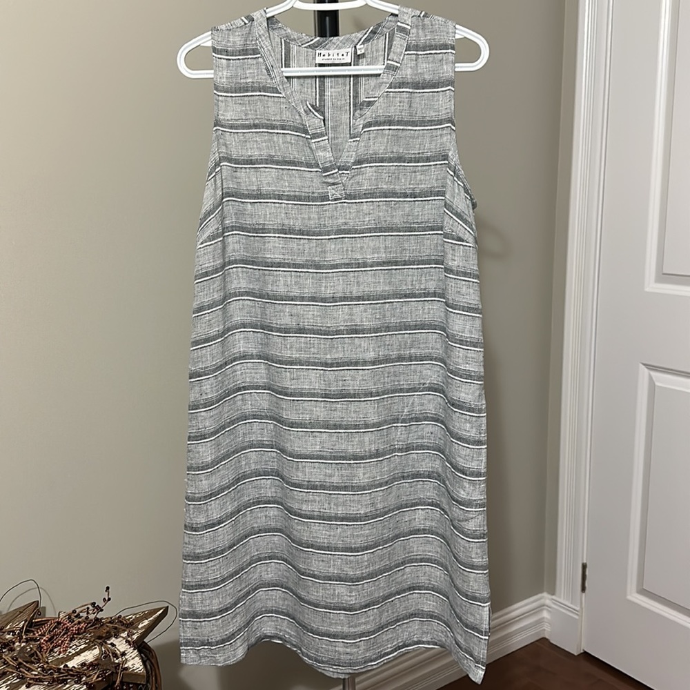 Sz S-M🇨🇦⭐️Habitat Grey 💯% Linen Sleeveless Dress. PTP Approx 21” Like New